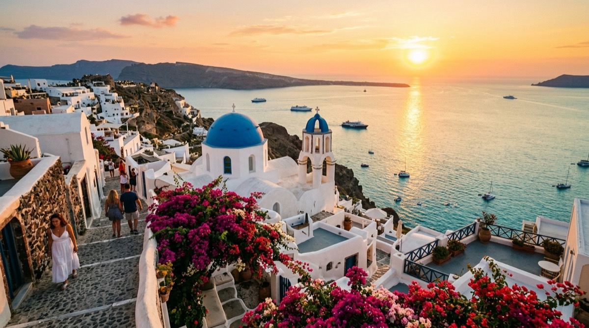 Casas brancas de Santorini