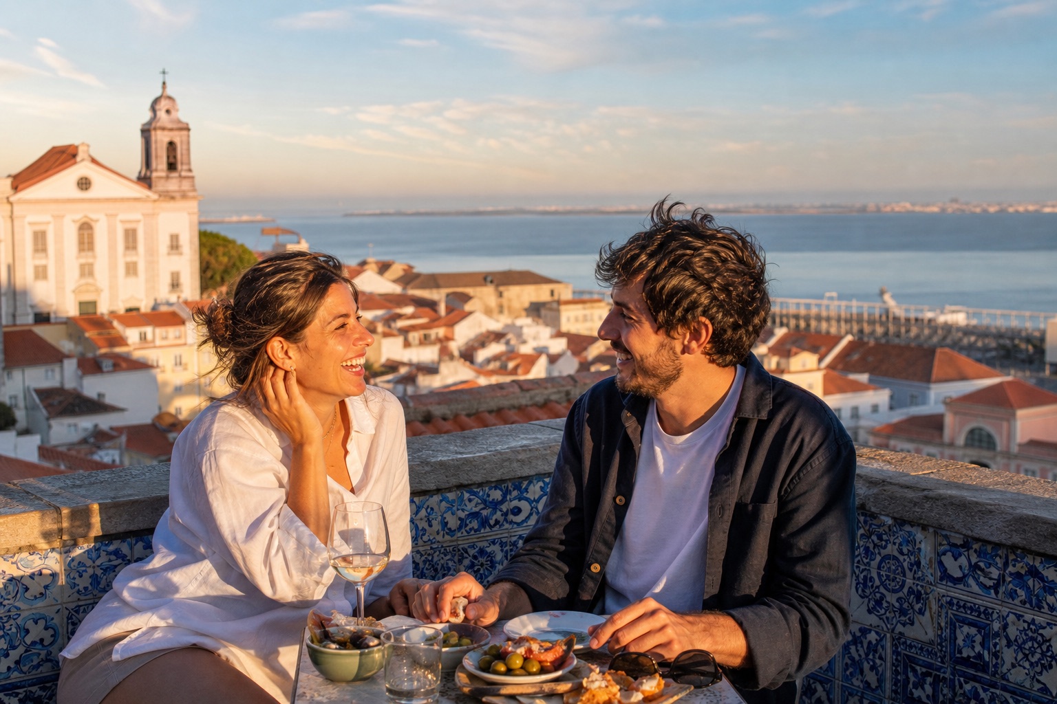Mesa de refeição com vista para Lisboa